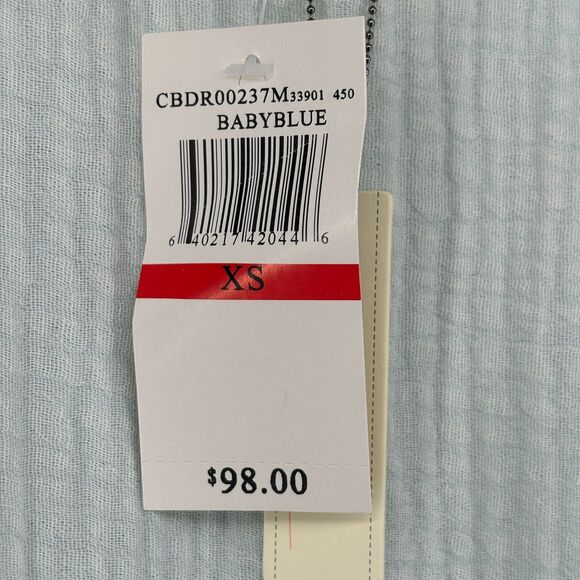 CUPIO Dress XS BLUSH Cotton Crinkled Gauze Tank Tiered Maxi Sleeveless Blue NEW - Picture 9 of 14